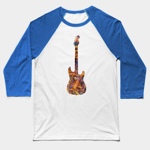 Yellow on Blue Flame Guitar Silhouette Baseball T-Shirt by gkillerb